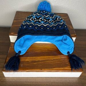 Carters Blue White and Black Kids Knit Beanie 12-24 Month